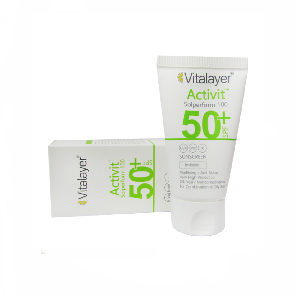  ضد آفتاب بی رنگ ويتاليرSPF50 مناسب پوست چرب حجم 40میلی لیتر