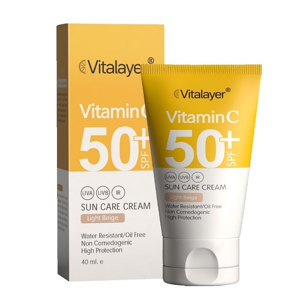 کرم ضد آفتاب ویتالیر SPF50+ حاوی ویتامین C رنگ بژ روشن حجم  40 میلی لیتر